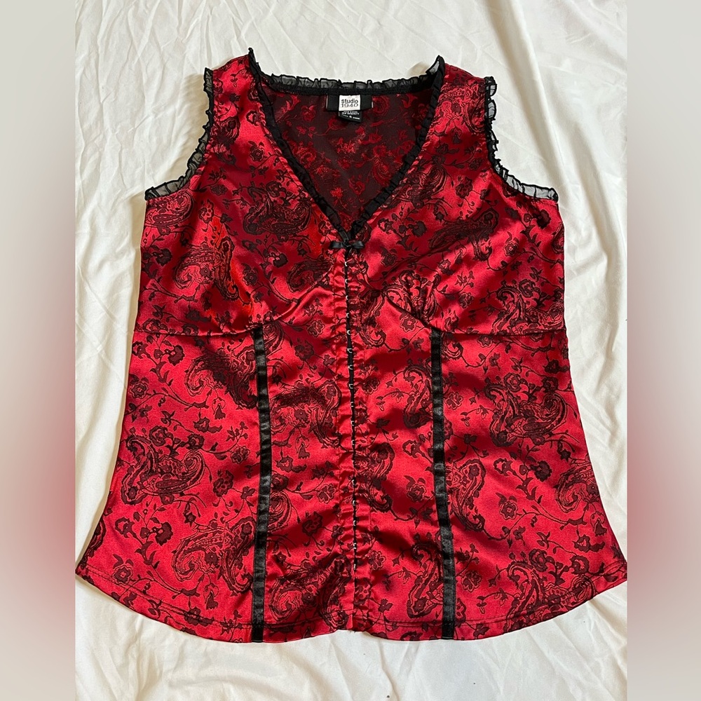Studio 1940 Red Satin Paisley Blouse